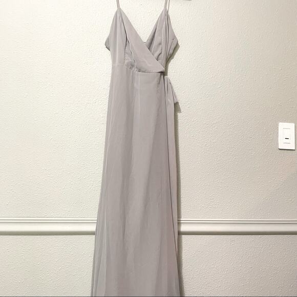 Lovely Grey Spaghetti Strap Wrap Maxi Dress Formal Bridesmaid Womens 10 Formal - Picture 1 of 11